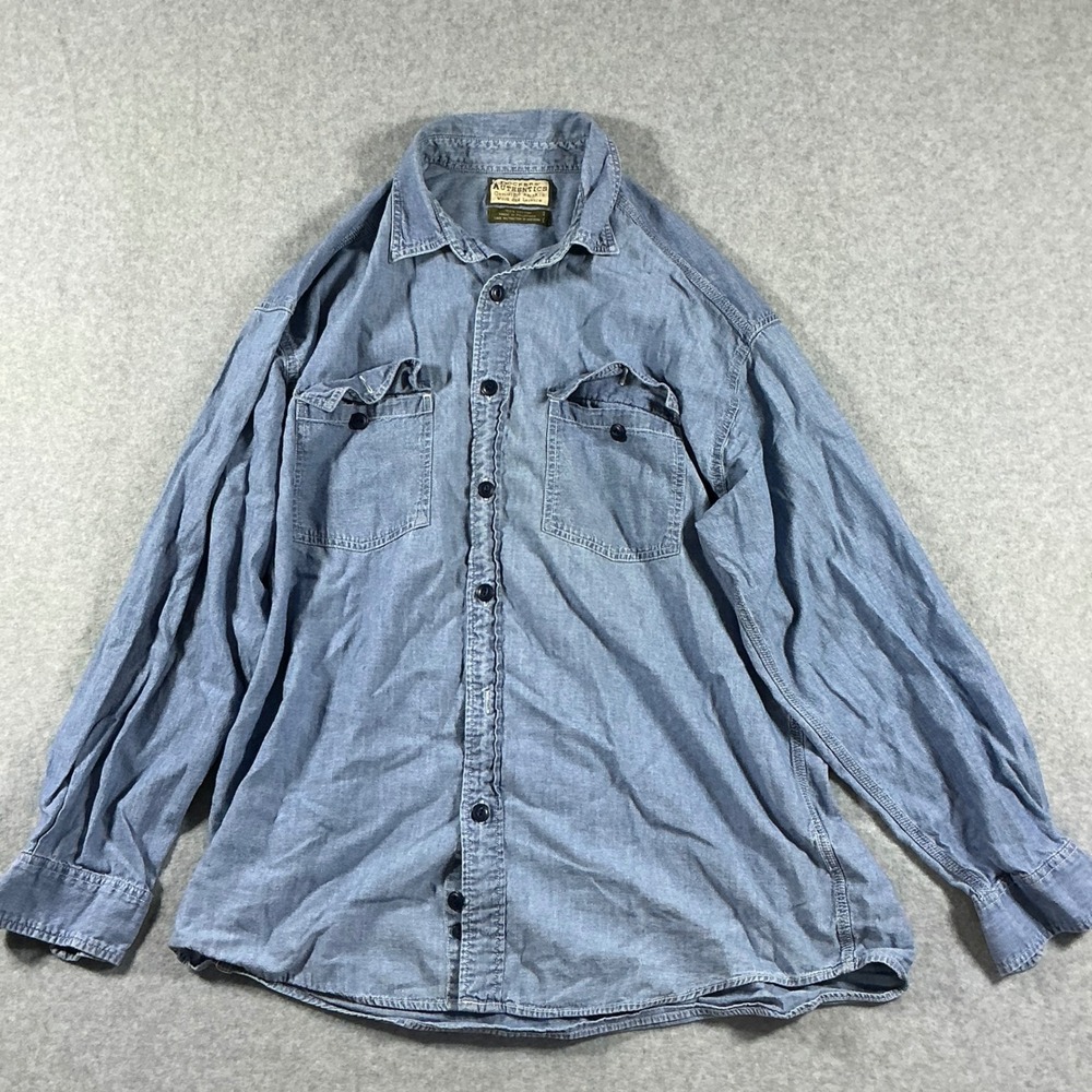 Dockers Authentics Mens Blue Denim Chambray Button Down Shirt Long Sleeve L